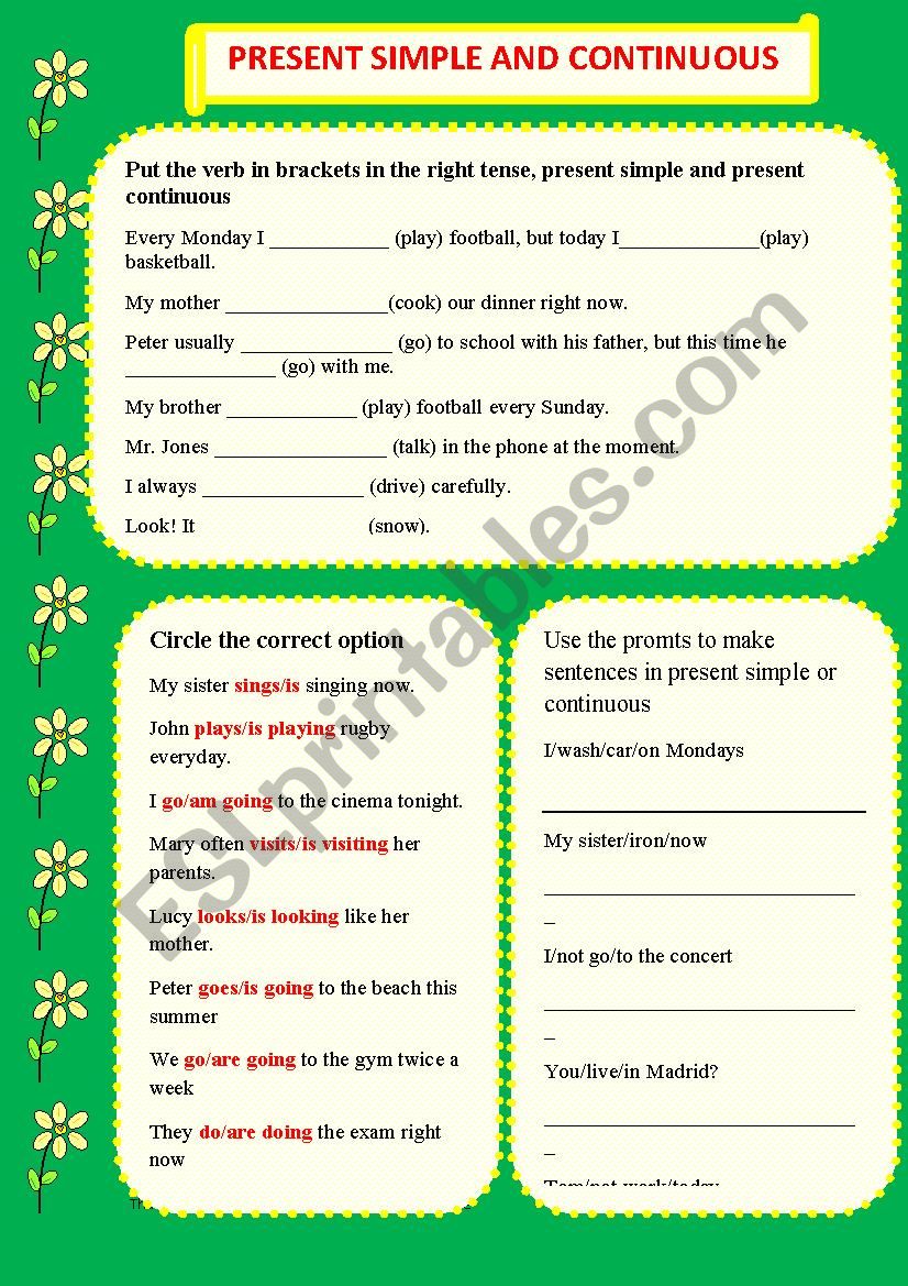 PRESENT SIMPLE AND CONTINUOUS worksheet