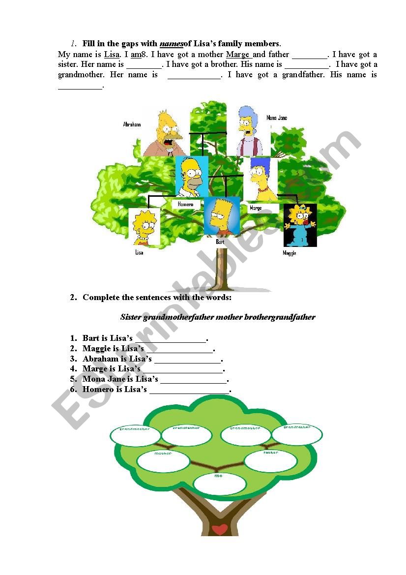 Family members worksheet