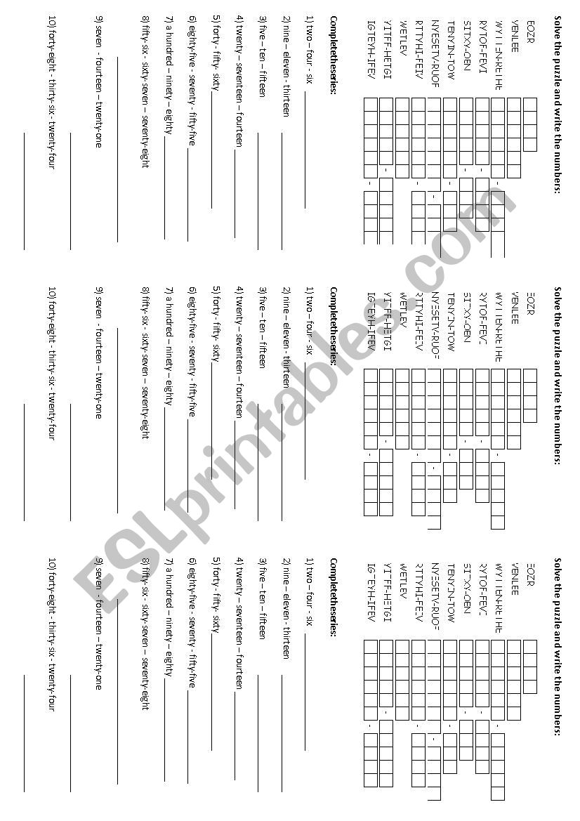 Numbers 0-100 Puzzle worksheet