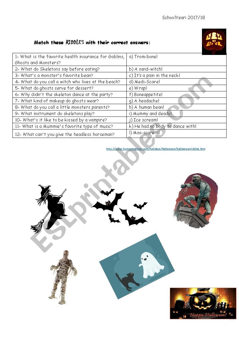 Halloween riddles worksheet