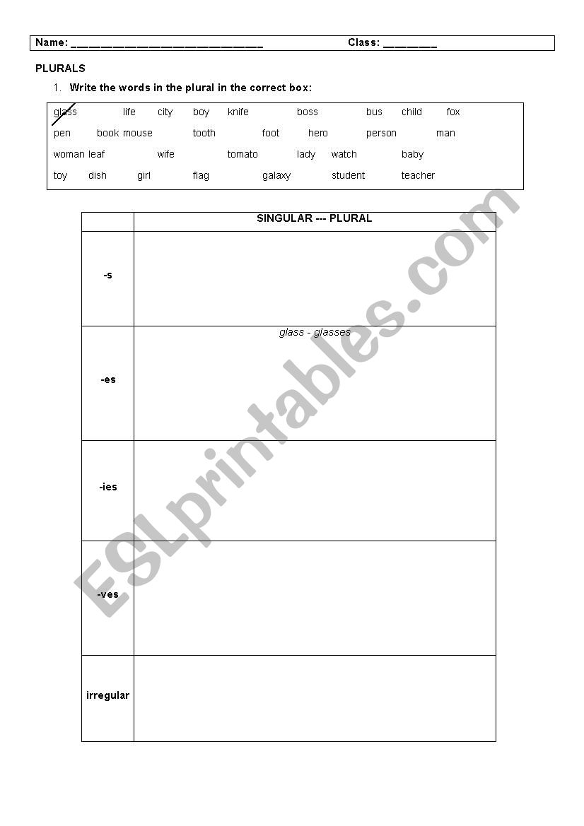 Plurals worksheet