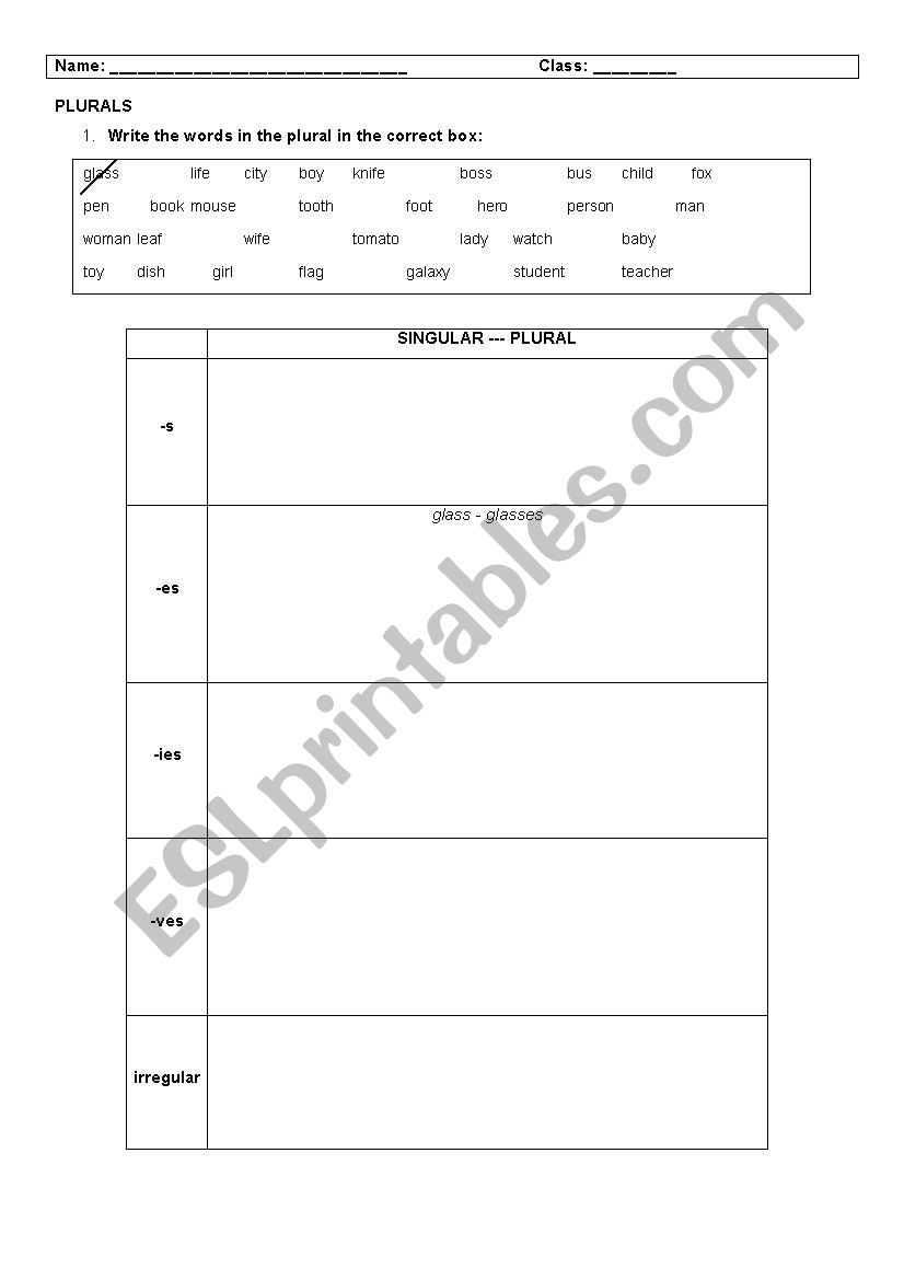 Plurals worksheet