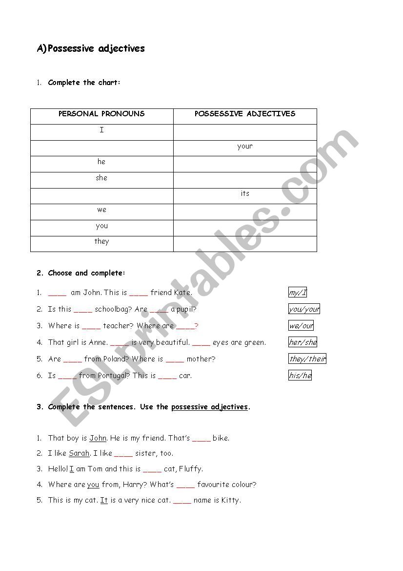 possessive adjectives and pronouns