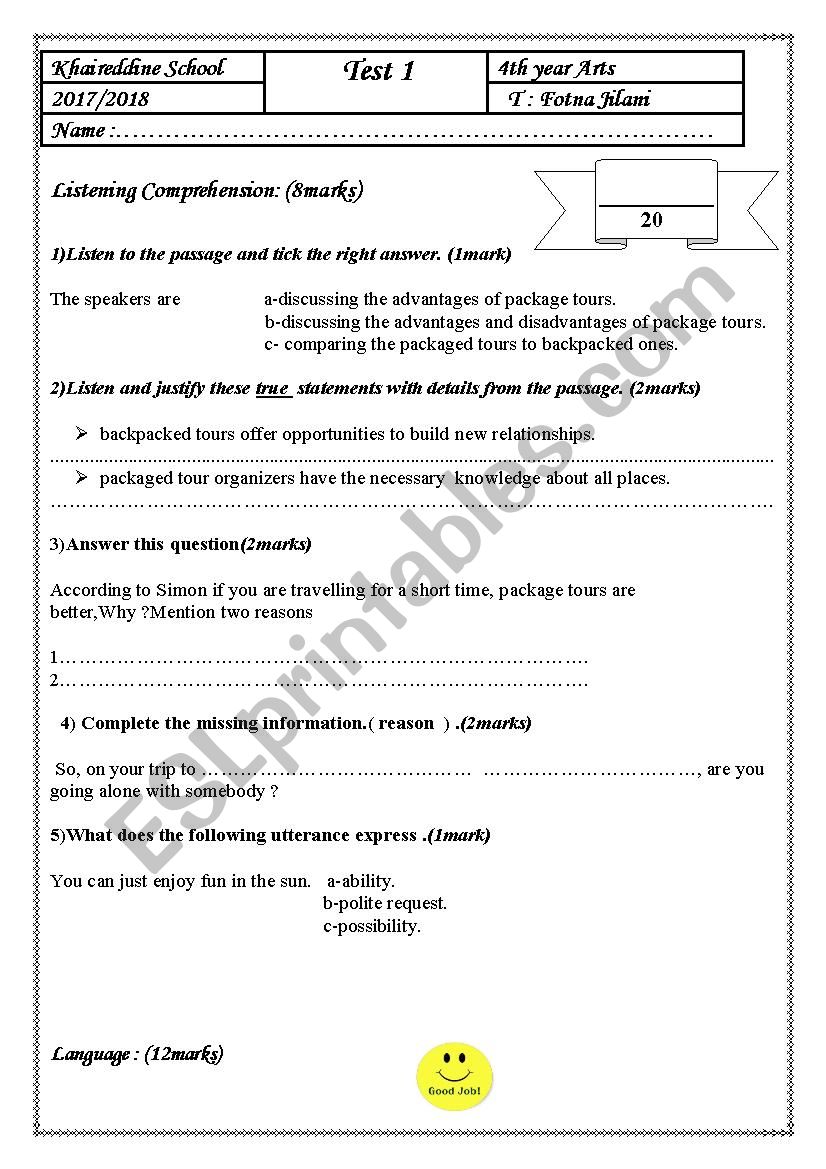 Mid semester test 1 worksheet