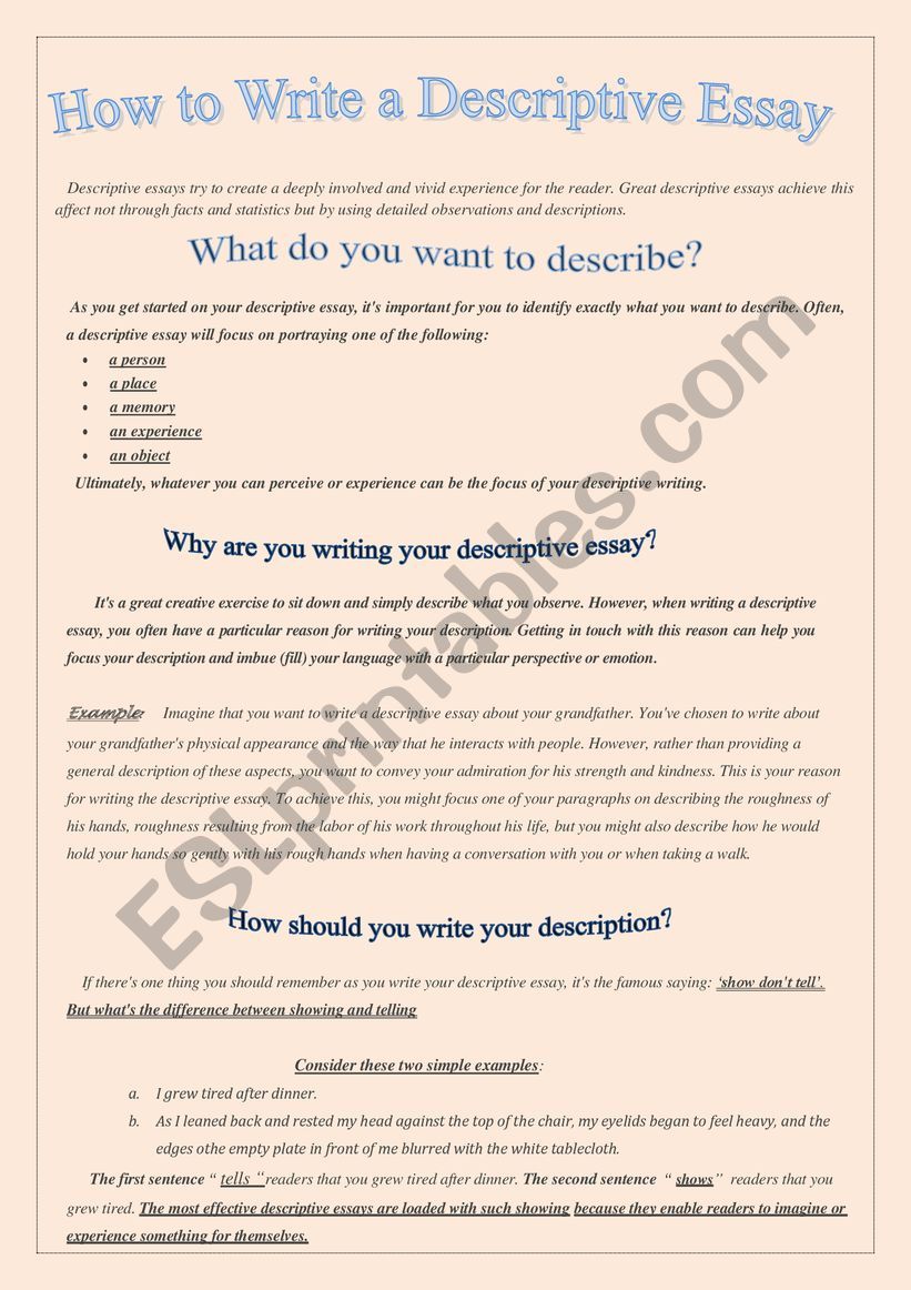 how to write a descriptive piece