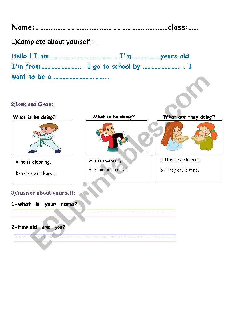test about present continue tense and reading sentences