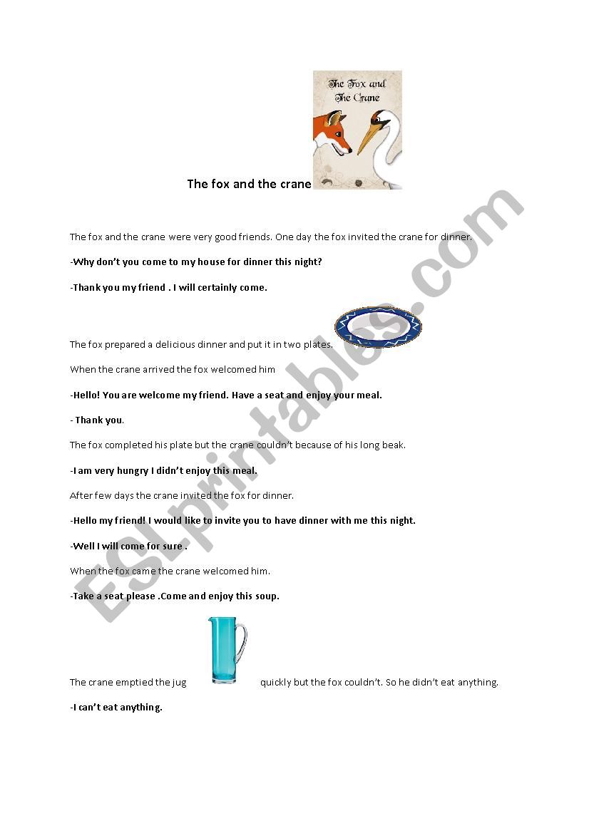 The Fox and the Crane  worksheet