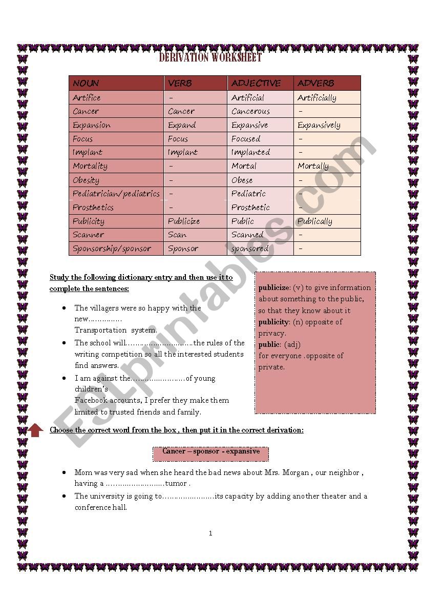 DERIVATIONS WORKSHEET worksheet
