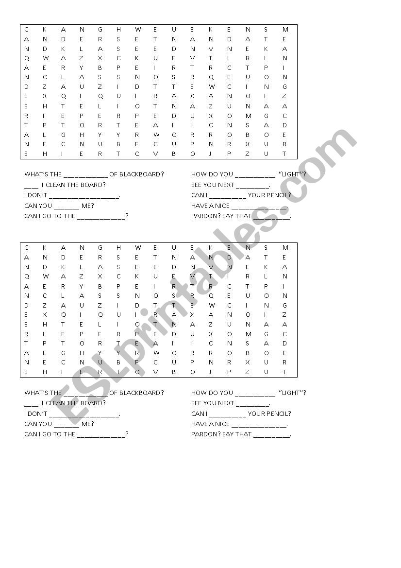 Classroom language word search