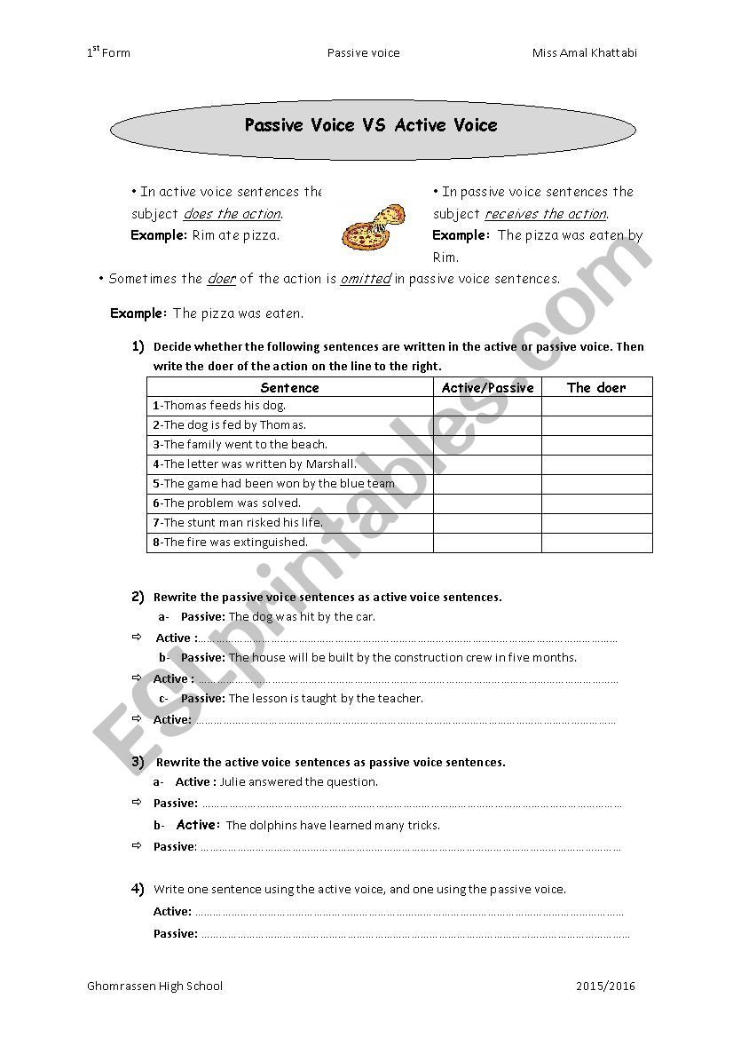from active to passive worksheet
