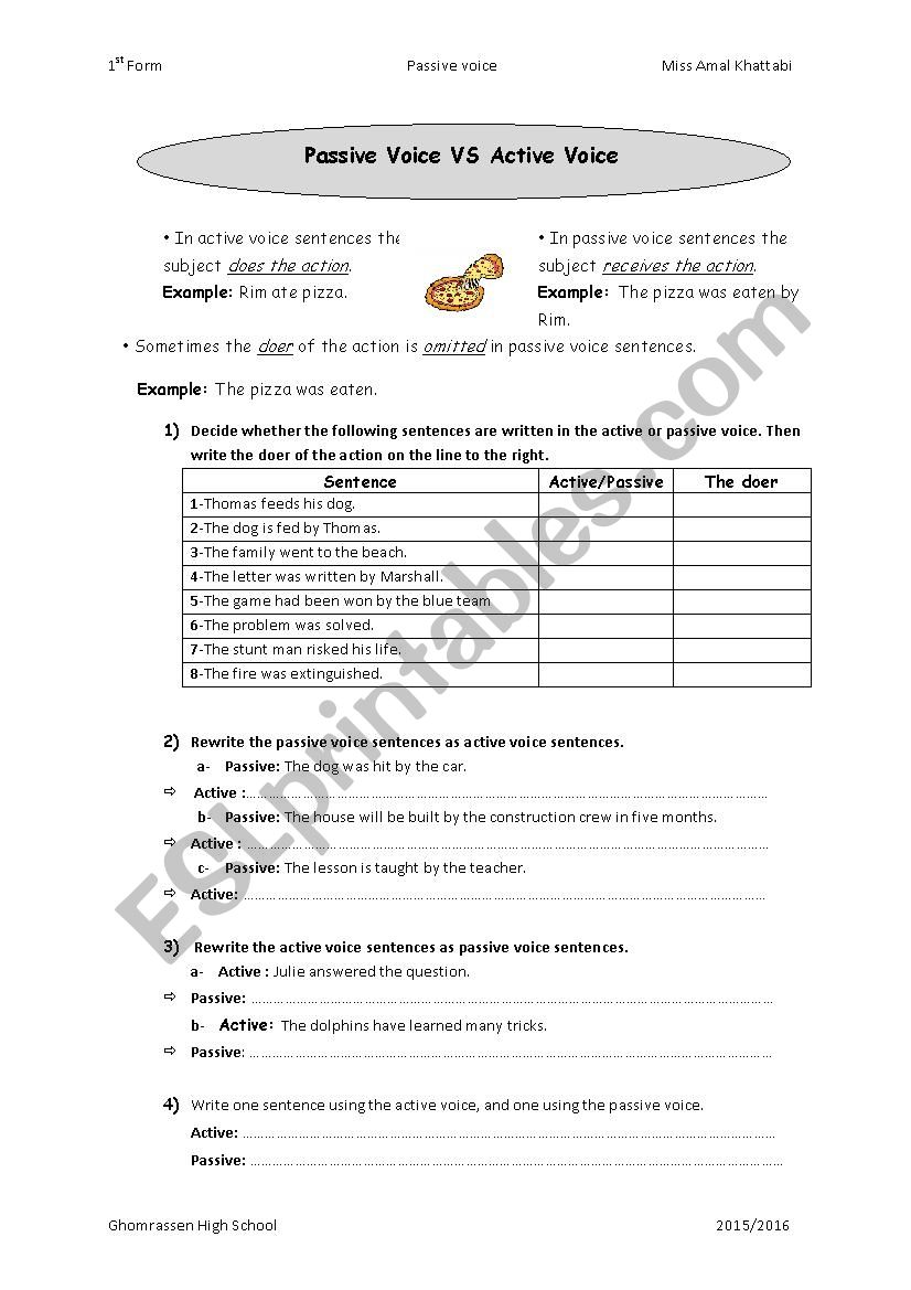 from active to passive worksheet