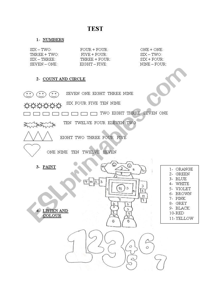 test worksheet