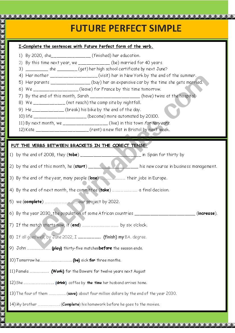 PAST PERFECT worksheet