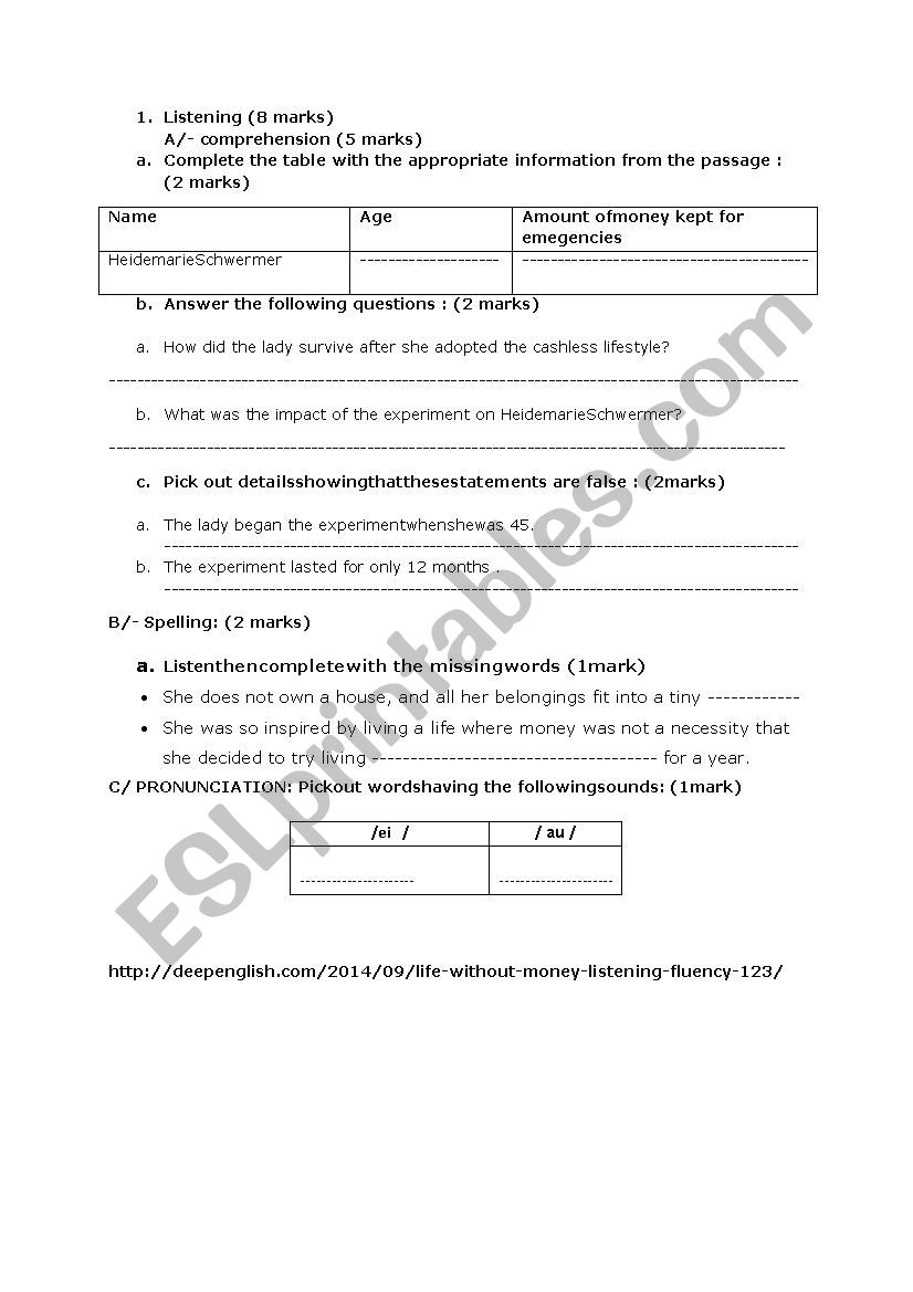 an excellent worksheet about money 