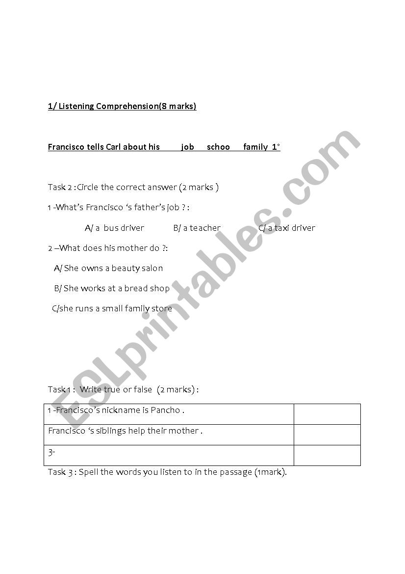 TEST 1 8thform worksheet