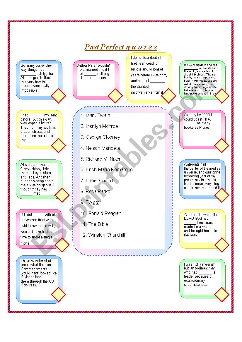 Past Perfect Quotes worksheet