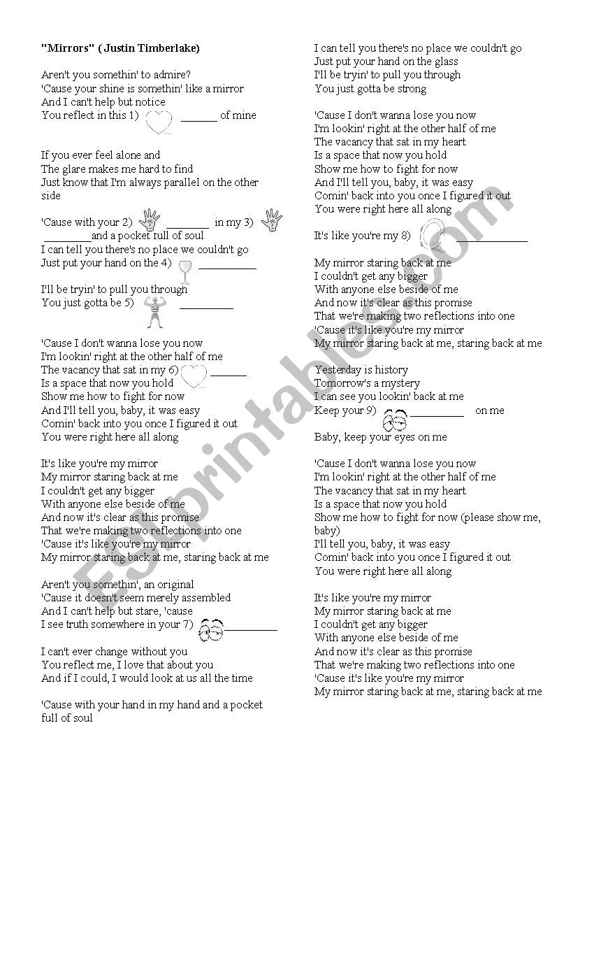 Justin Timberlake (Mirrors) worksheet