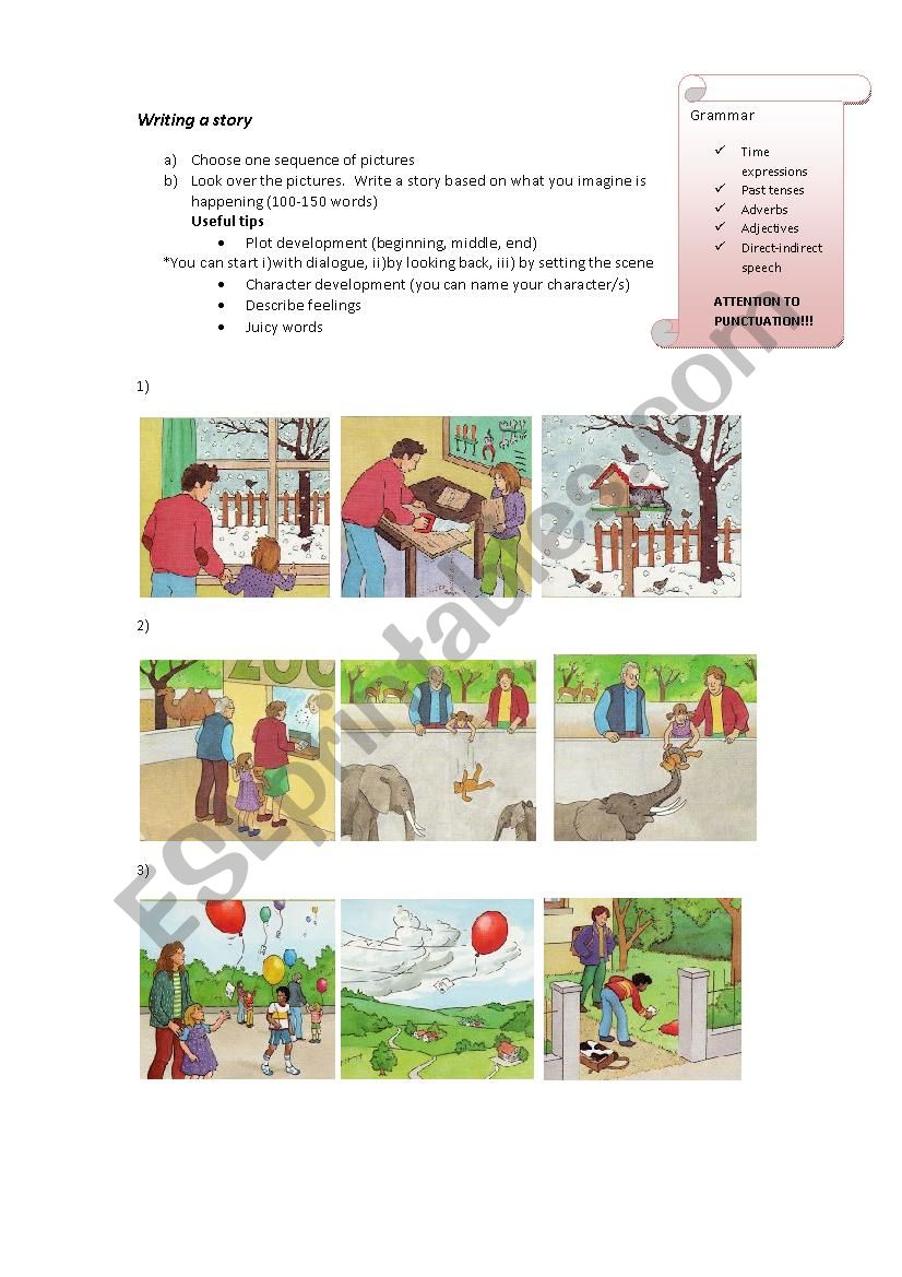Writing Stories Through Poctures Esl Worksheet By Kateandrnk216