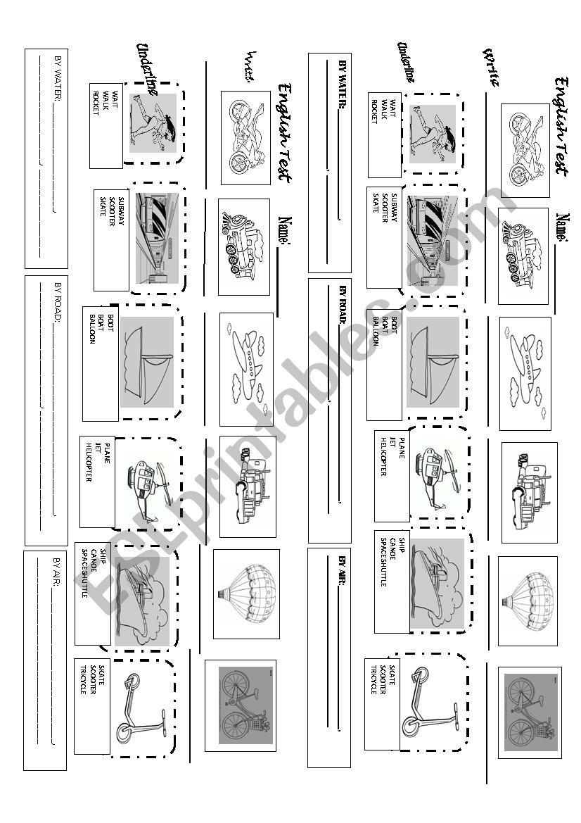 TEST ABOUT TRANSPORTATION  worksheet