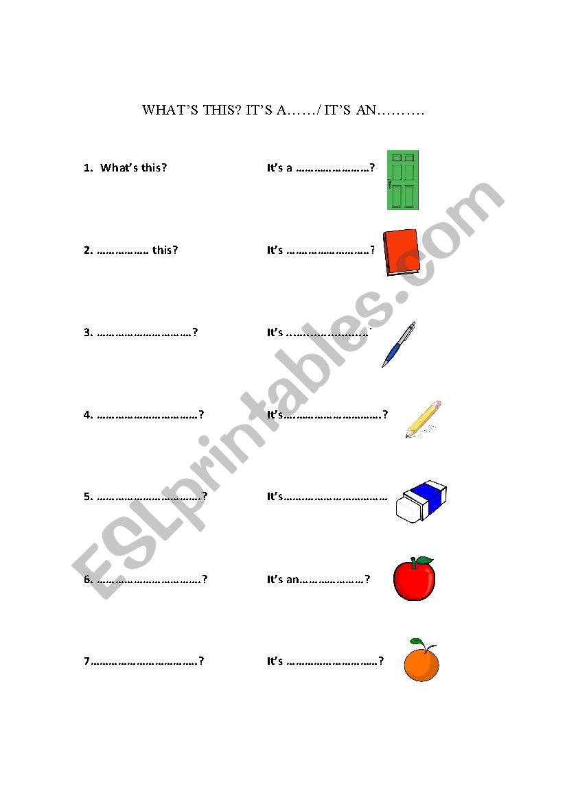 A/An whats this?  worksheet
