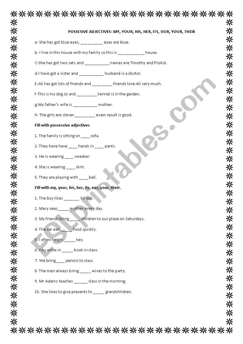 possessive adjective worksheet