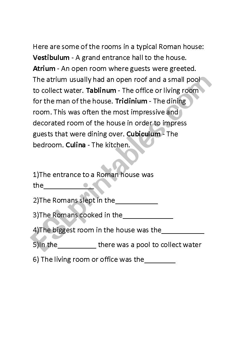 Housing In Ancient Rome worksheet