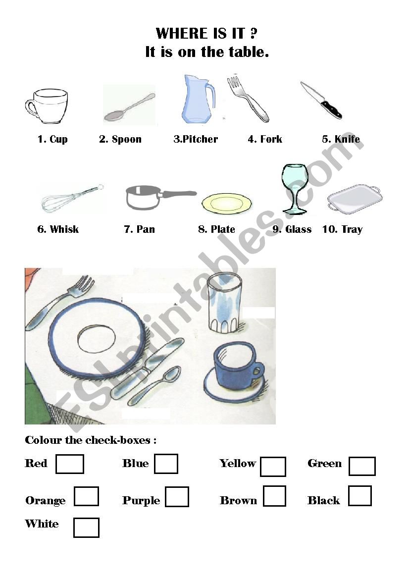 Kitchen and colours worksheet