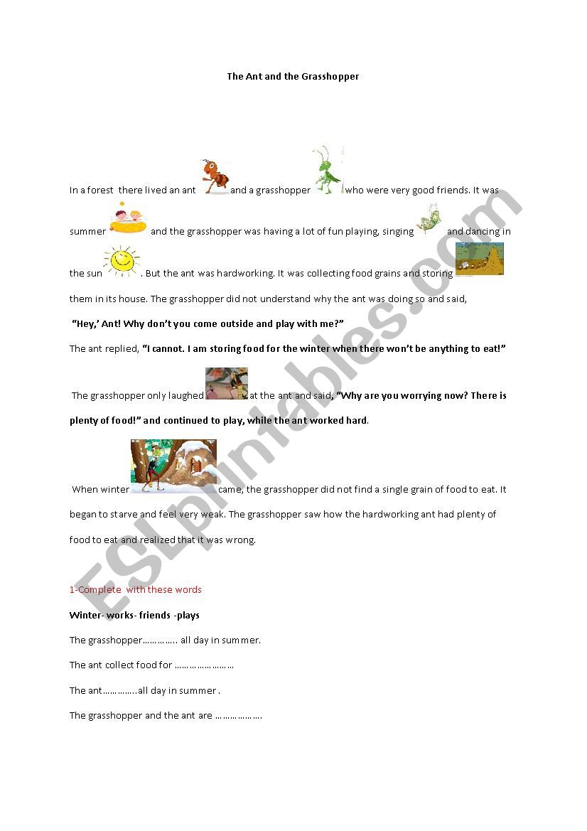 The Ant and the Grasshopper worksheet