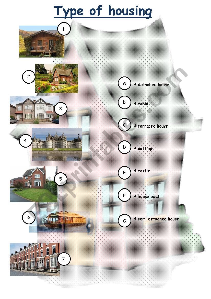 Type of houses worksheet