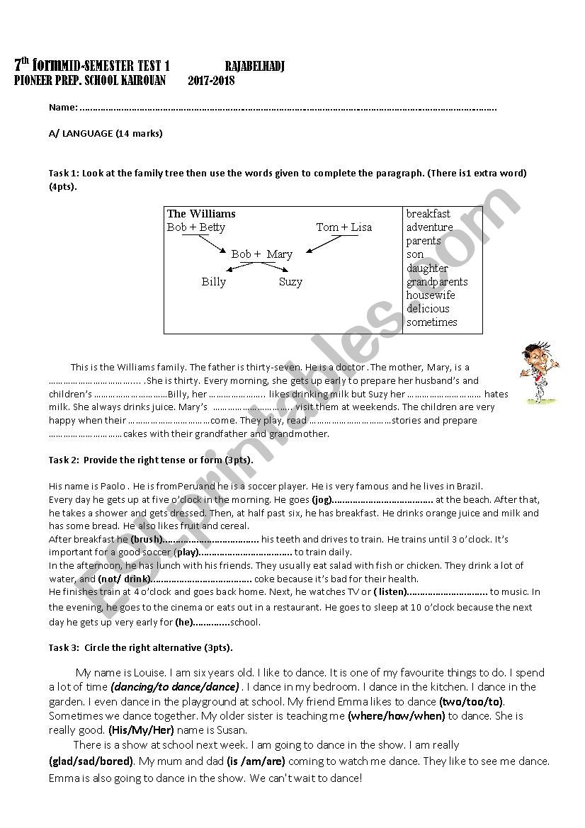 Mid-semester 1 test 1 Grade 7 worksheet