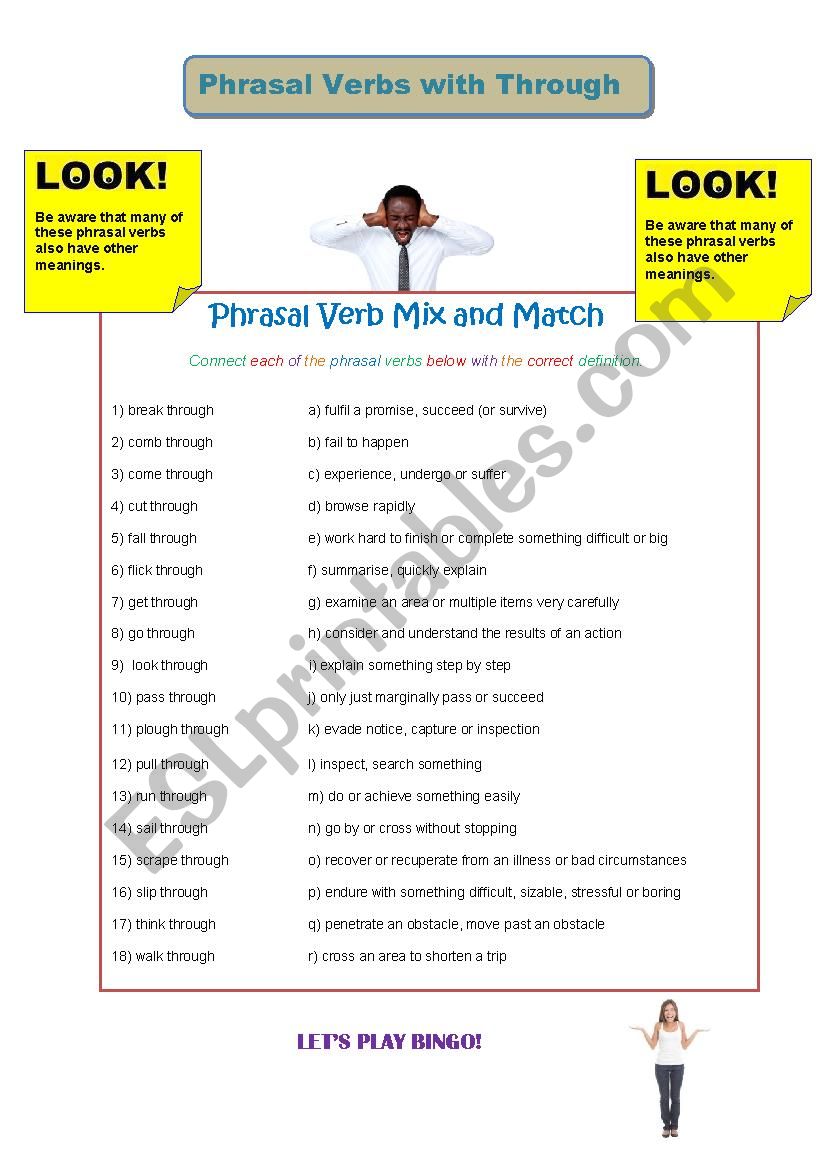 Phrasal Verbs with Through worksheet