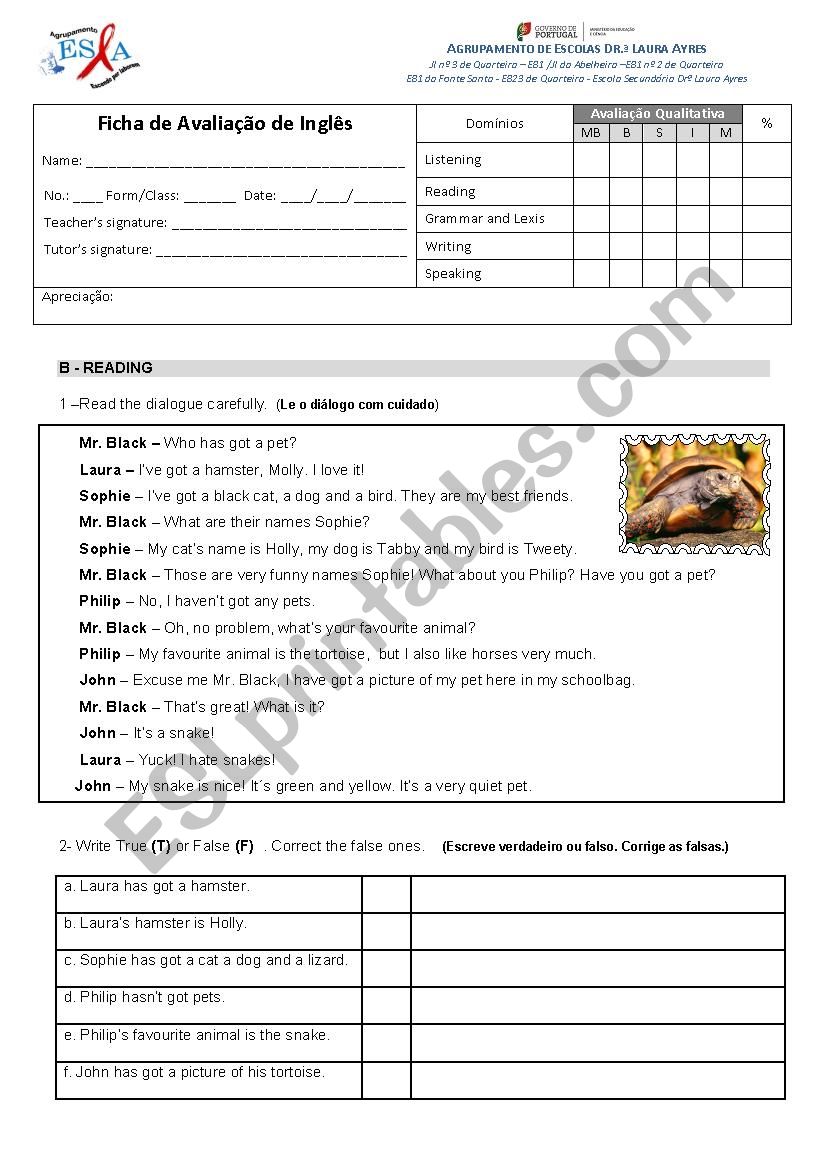 English test 5th Form worksheet