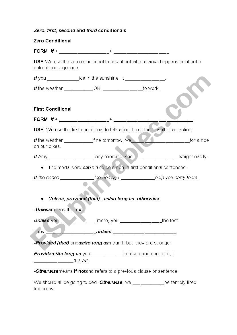 0, 1st, 2nd and 3rd Conditionals