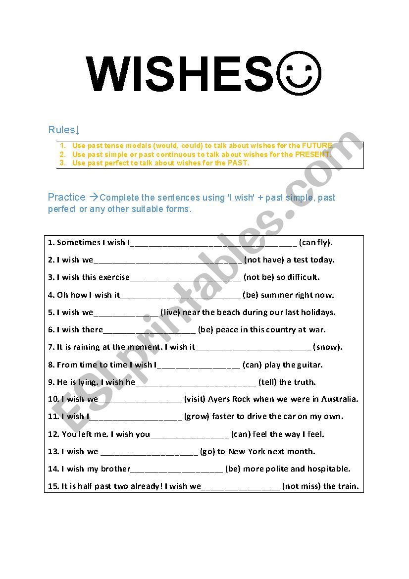 Wishes (grammar and practice) worksheet