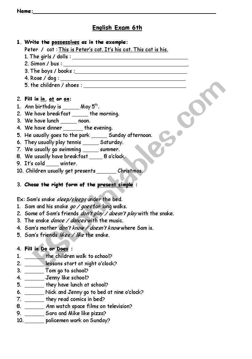 test worksheet