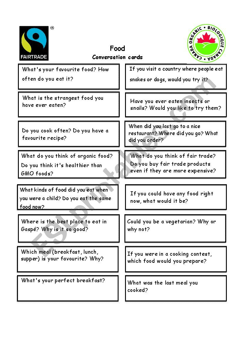 Conversation cards: Food worksheet