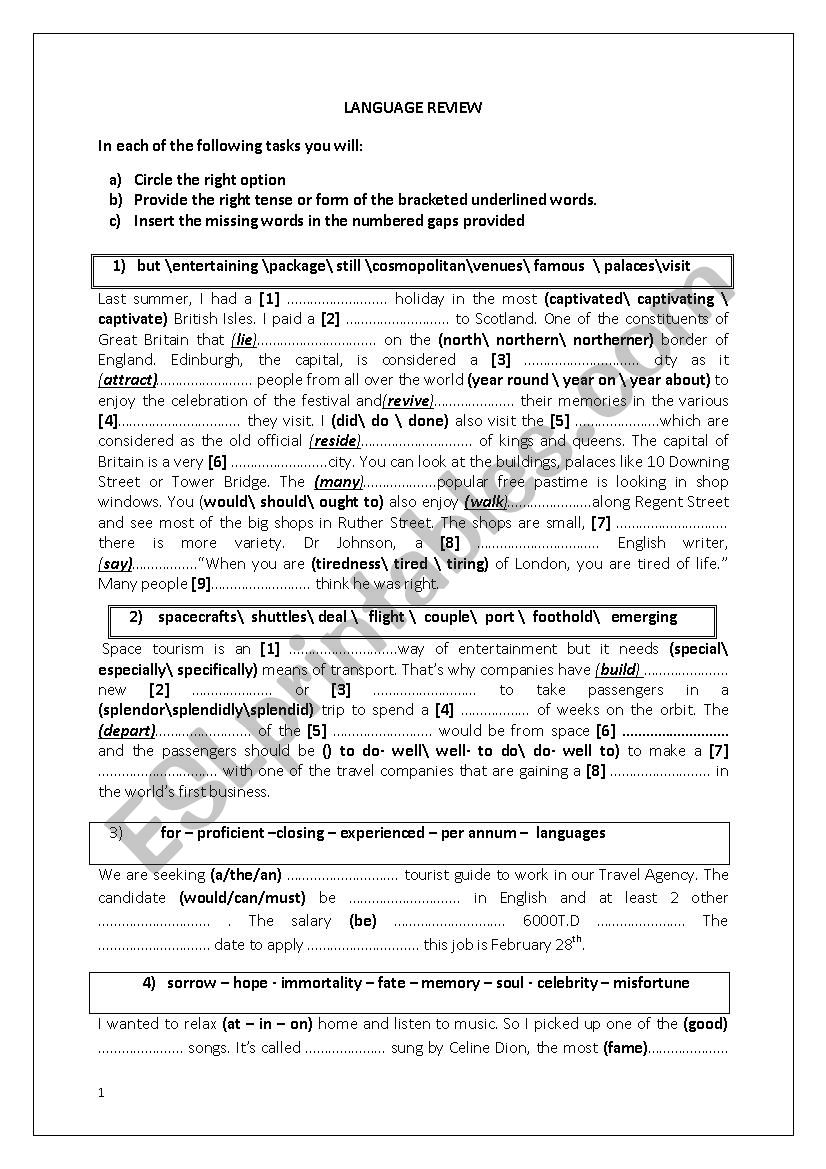 Language review unit 1 4th form