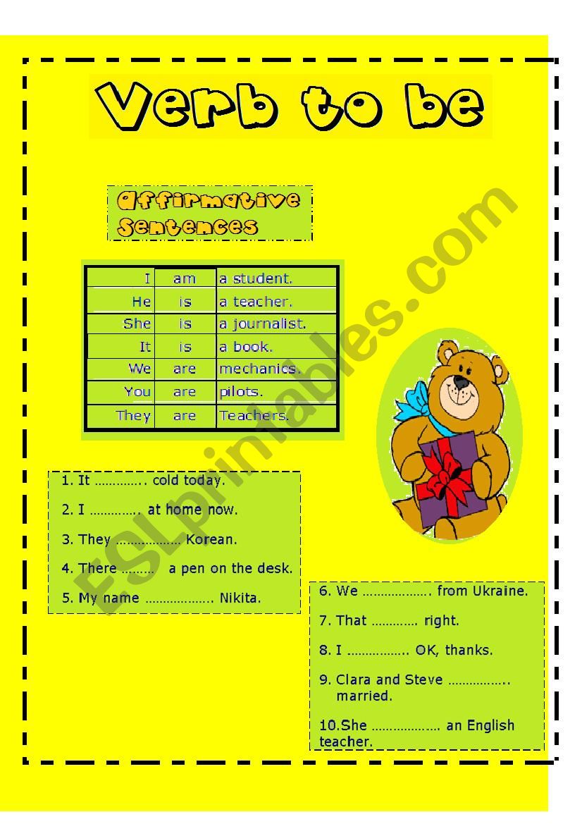 Verb to be affirmative worksheet