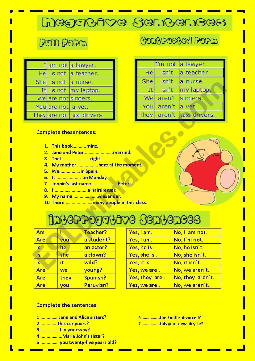 Verb to be negative and interrogative form