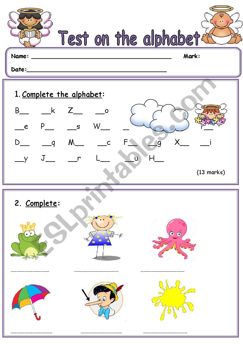 test on the alphabet part 1 worksheet