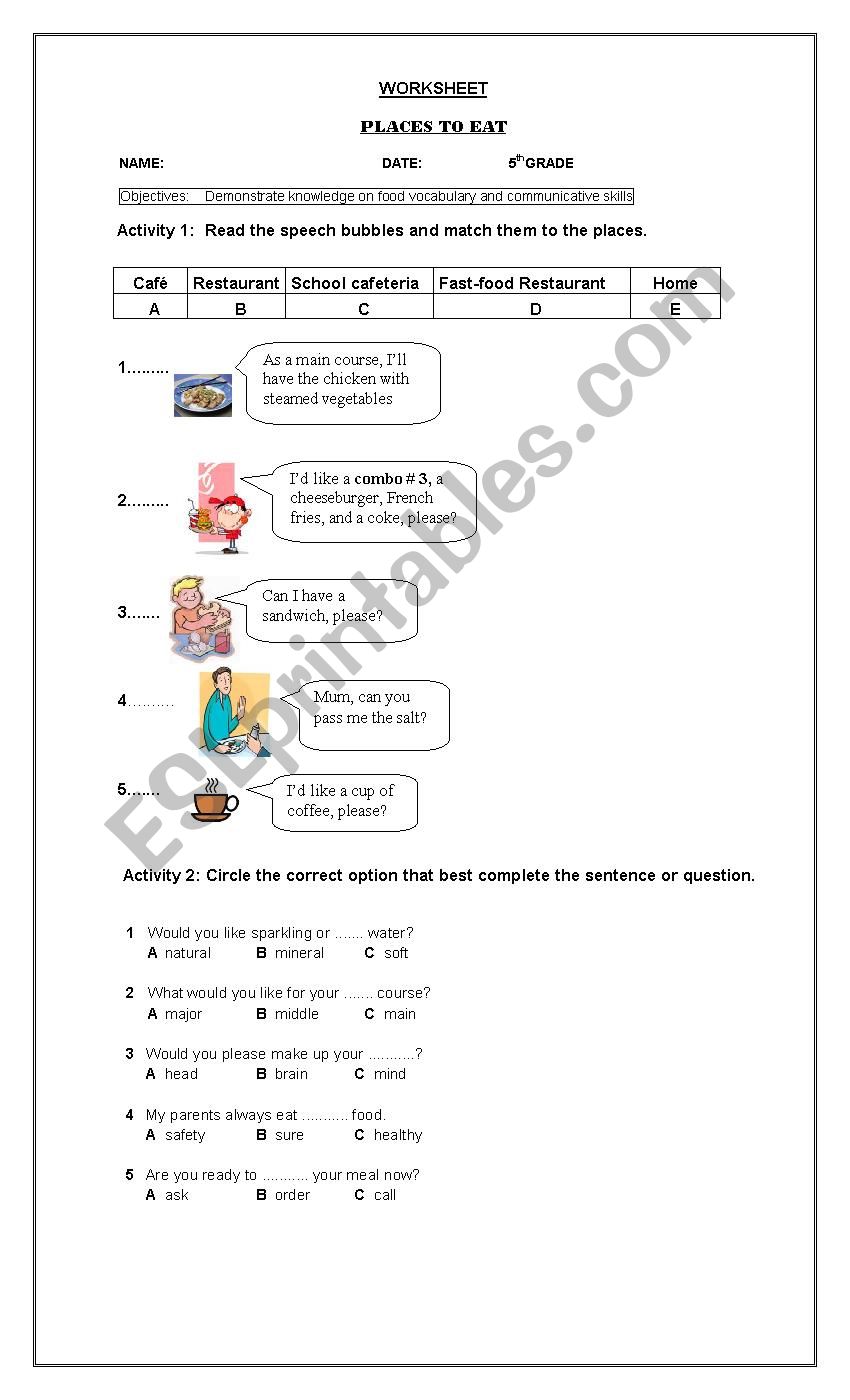 paces to eat worksheet