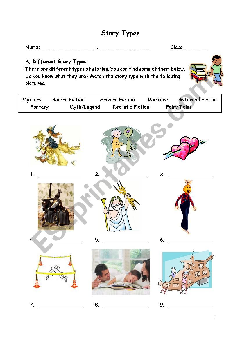 types of story worksheet