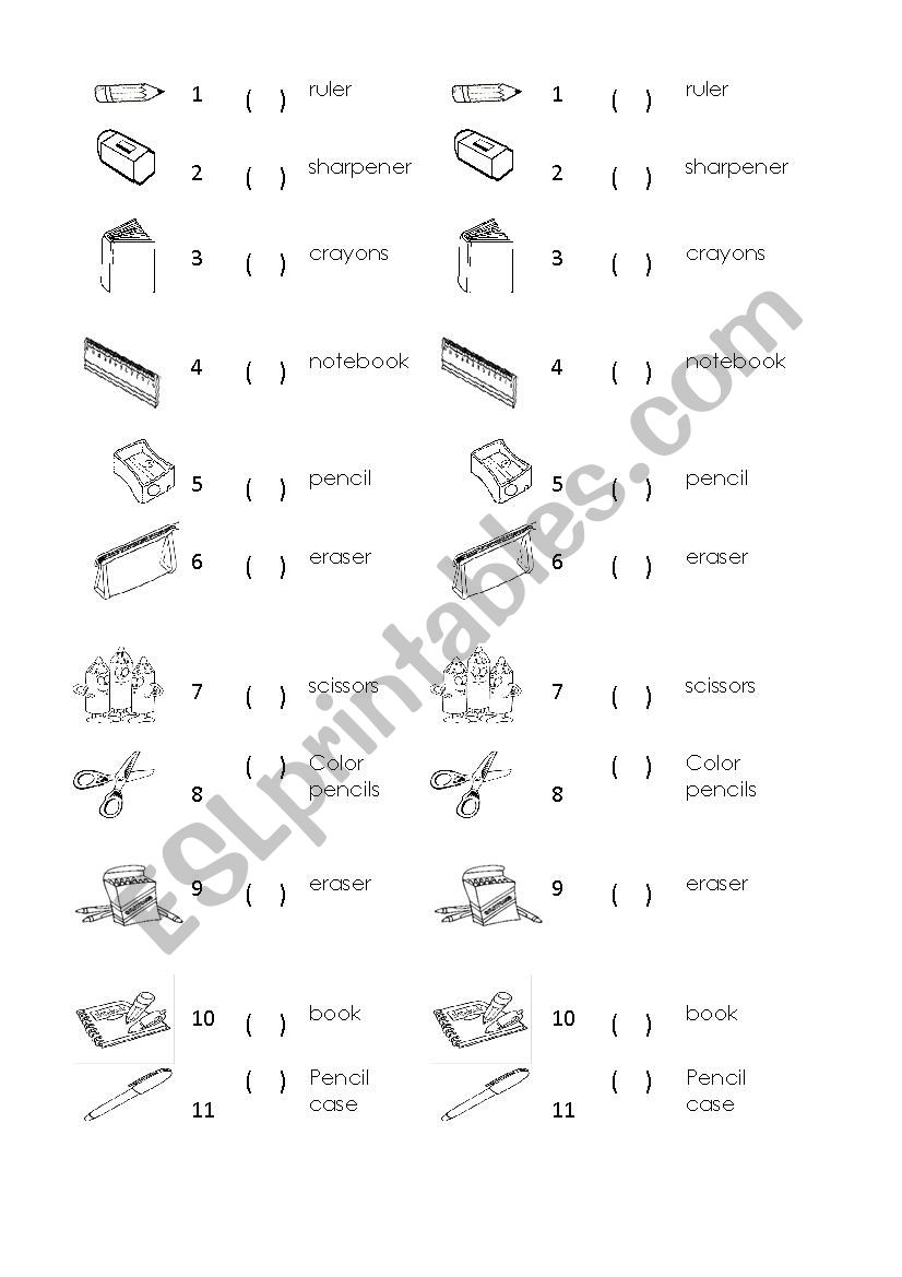 School objects worksheet