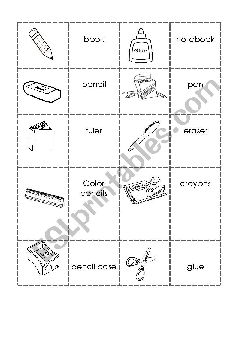 School objects worksheet