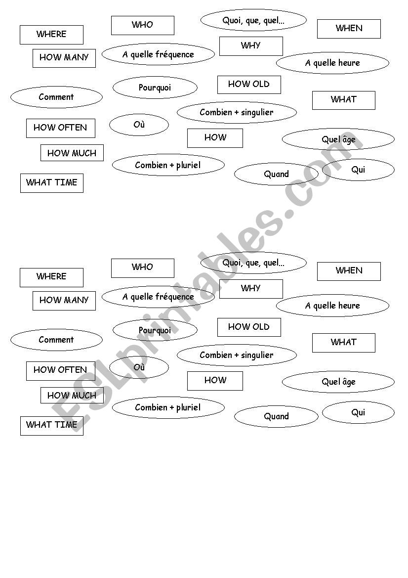 Question words worksheet