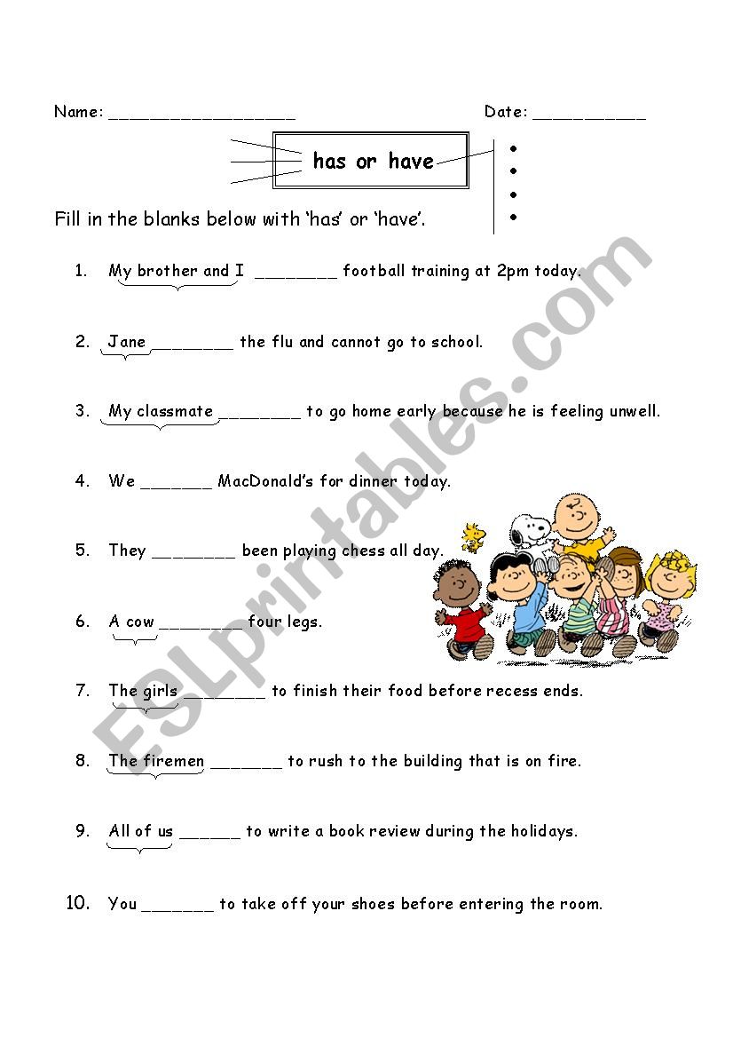 to have (aux. verb) worksheet