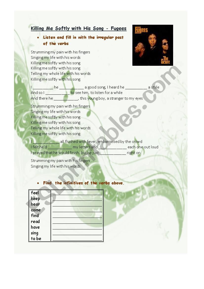 song - killing me softly worksheet