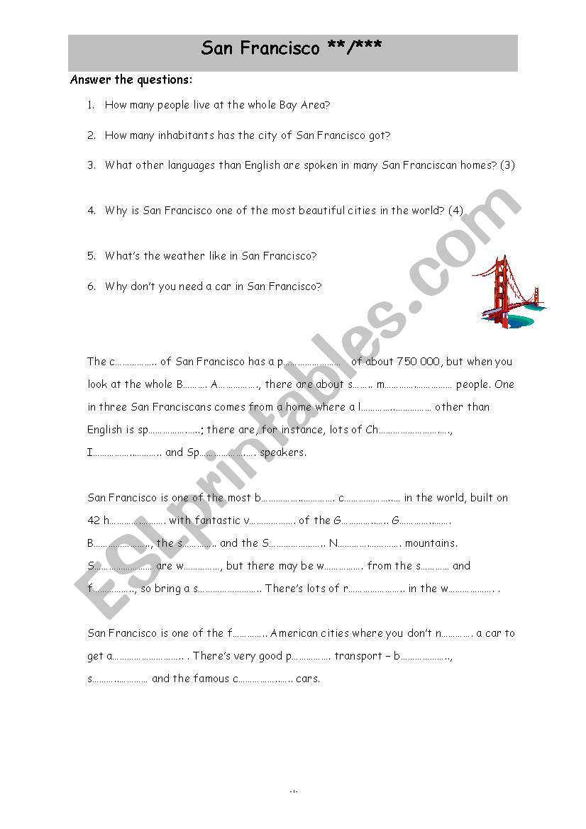 Reading San Francisco worksheet