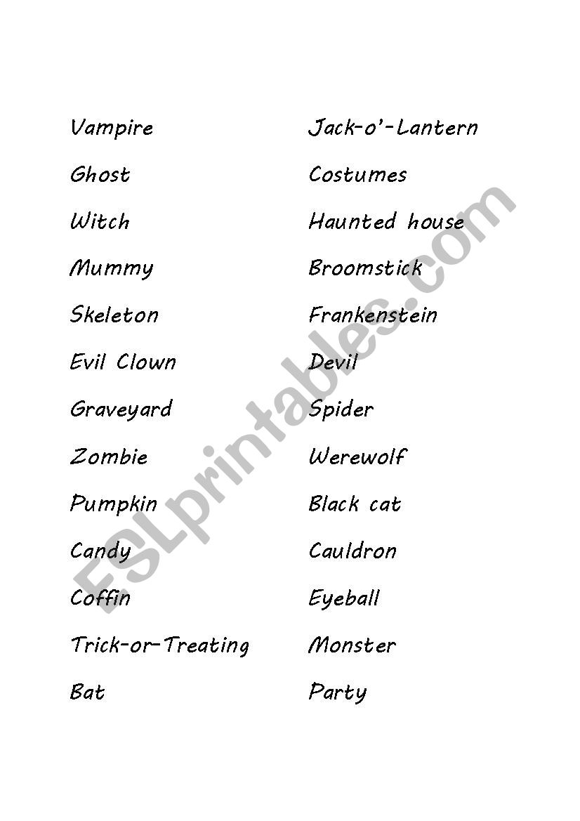 Printable Halloween Pictionary