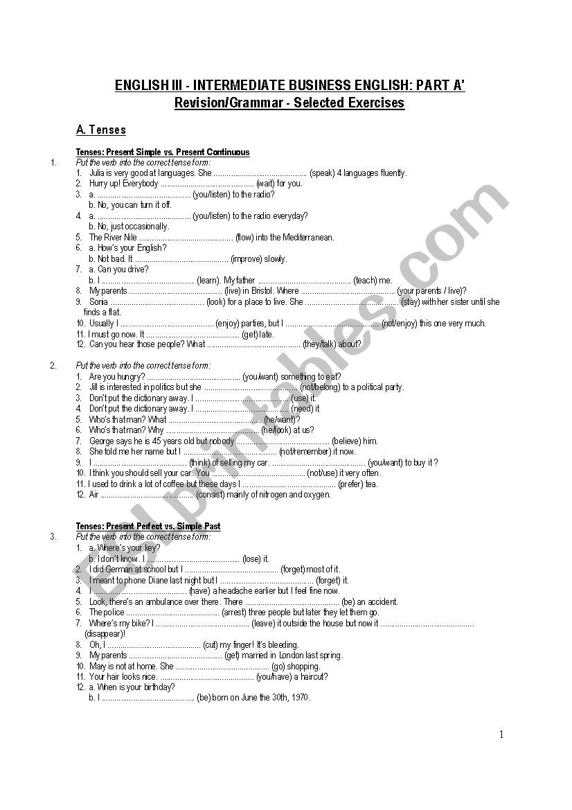 BUSSINESS GRAMMAR worksheet